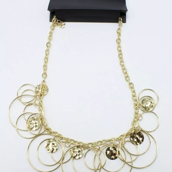Gold Link Necklace with Hammered Discs by New York & Co. NWT 18" - Picture 2 of 2